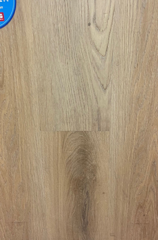 Caramel Dune 10mm SPC vinyl plank sample in a warm light-brown wood-look finish
