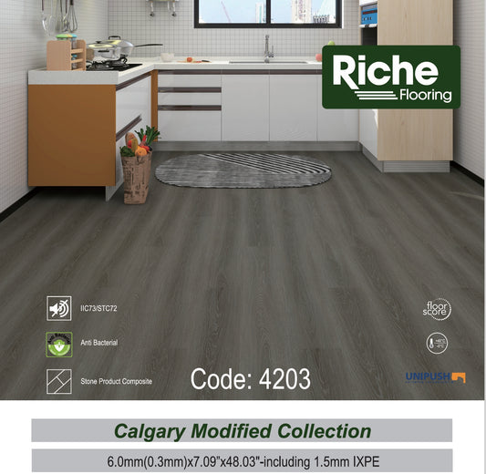Riche Dusk Greige Oak SPC LVP Vinyl Plank Flooring | 6mm Waterproof with IXPE Pad | 7.09" Wide – Detail View