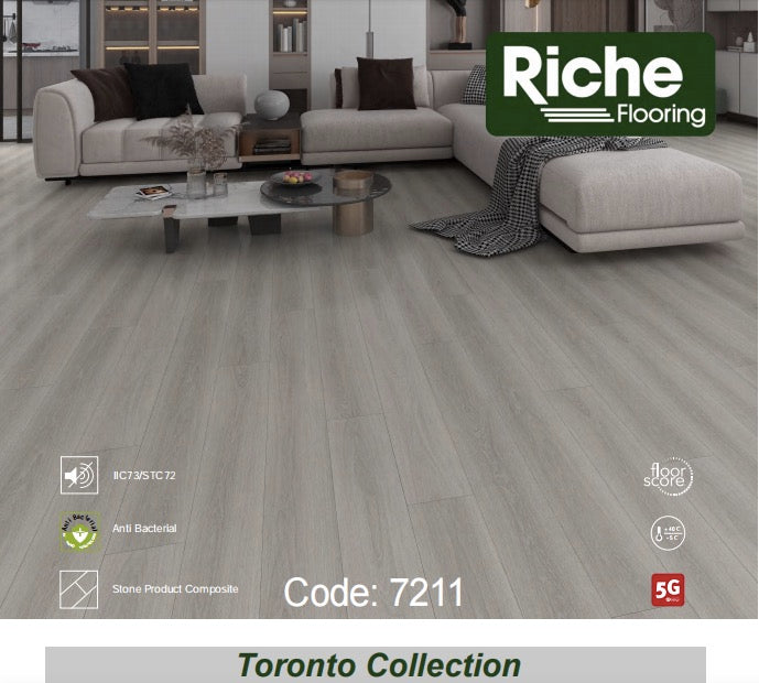 Riche Misty Grey Oak SPC Vinyl Plank Flooring | 9mm Waterproof with EVA Pad | 7.09" Wide – Main View