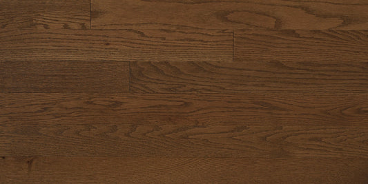Appalachian Treebark red oak solid hardwood in a deep chestnut brown stain