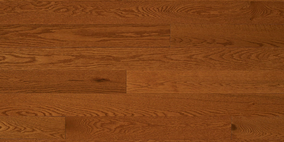 Appalachian Auburn Red Oak solid hardwood flooring with reddish-brown boards and a semi gloss sheen