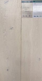 European oak engineered hardwood plank in Cloud, a wide board with a 4mm oak layer and a wire brushed surface