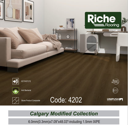 Riche Warm Mocha Oak SPC LVP Vinyl Plank Flooring | 6mm Waterproof with IXPE Pad | 7.09" Wide – Detail View