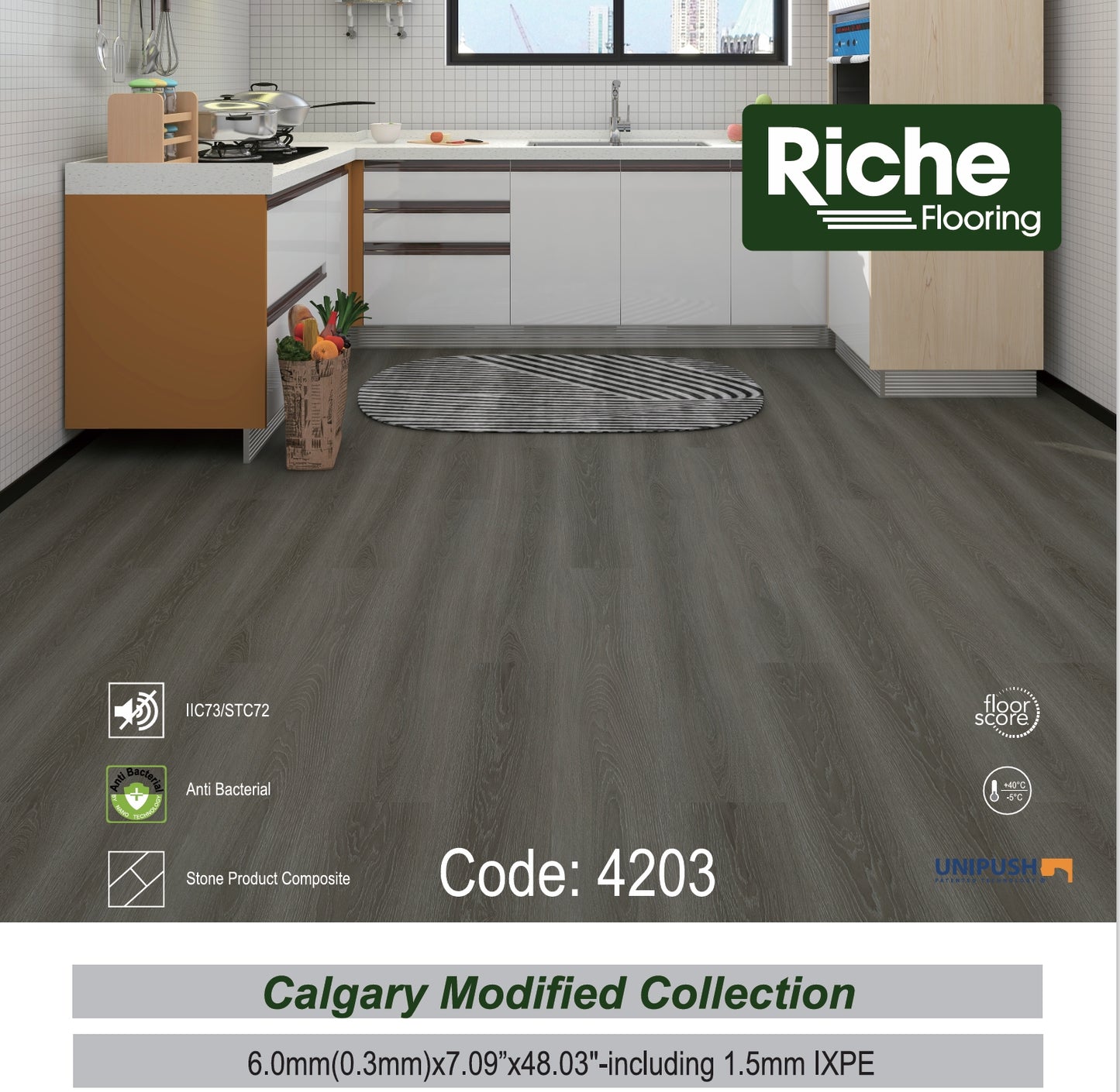 Riche Dusk Greige Oak SPC LVP Vinyl Plank Flooring | 6mm Waterproof with IXPE Pad | 7.09" Wide – Detail View