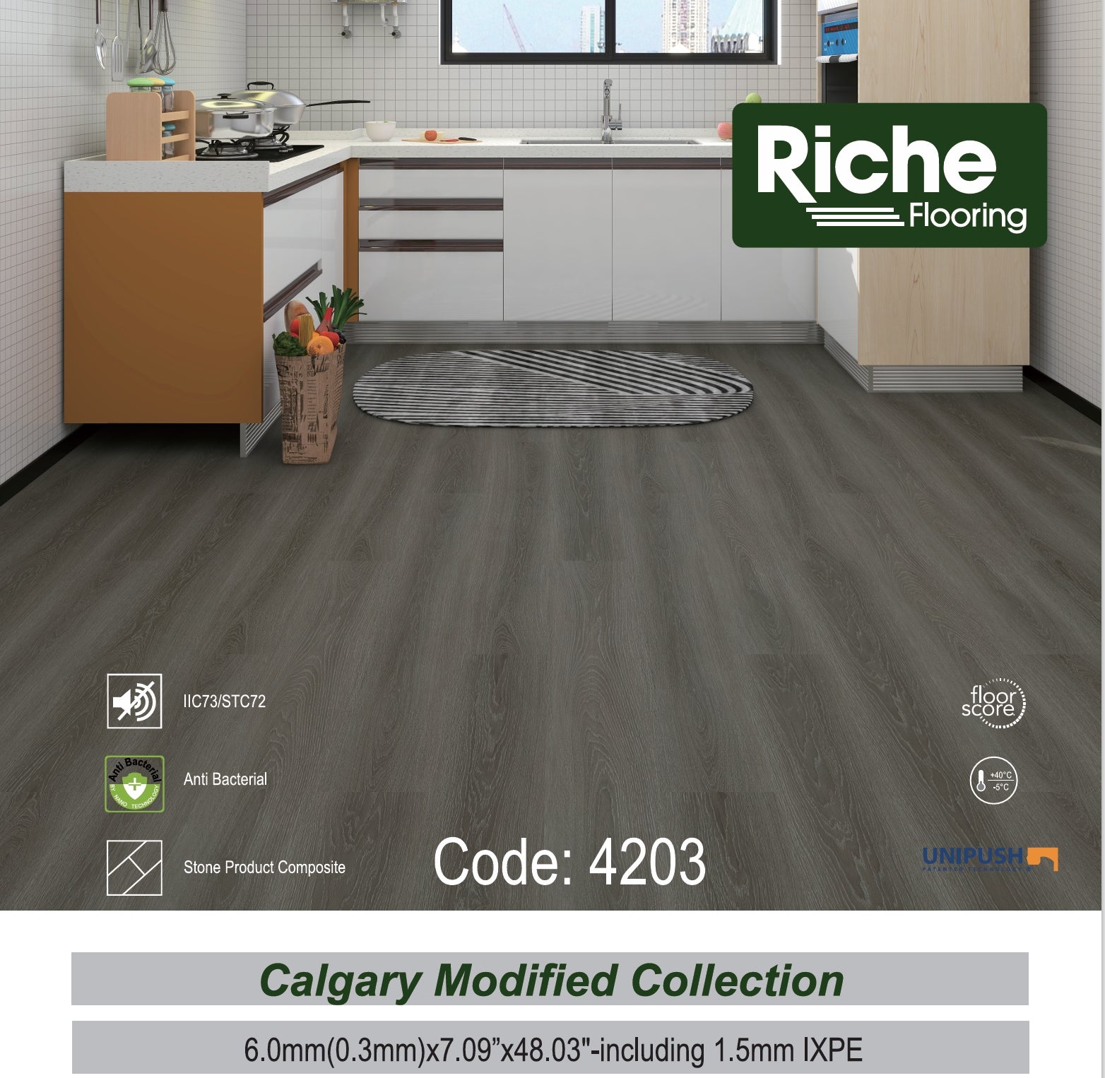 Riche Dusk Greige Oak SPC LVP Vinyl Plank Flooring | 6mm Waterproof with IXPE Pad | 7.09" Wide – Detail View