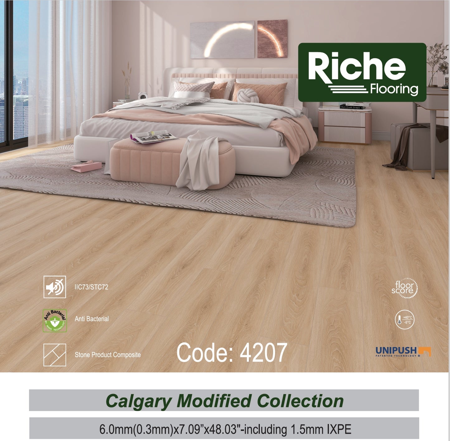 Riche Natural Birch SPC LVP Vinyl Plank Flooring | 6mm Waterproof with IXPE Pad | 7.09" Wide – Detail View