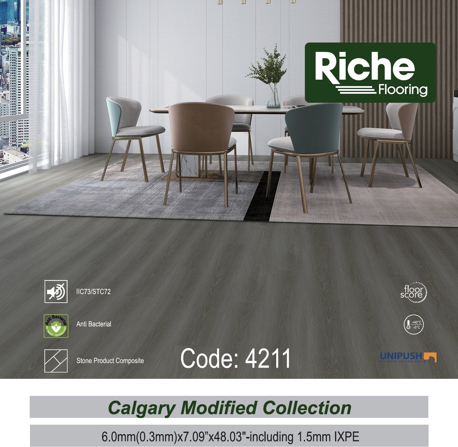 Riche Taupe Grey Oak SPC LVP Vinyl Plank Flooring | 6mm Waterproof with IXPE Pad | 7.09" Wide – Detail View