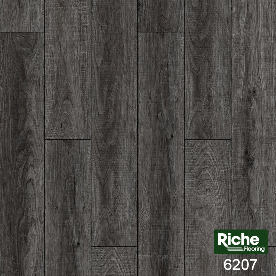 Riche Charcoal Noir SPC Vinyl Plank Flooring | 8mm Waterproof with EVA Pad | 5.9" Wide – Main View