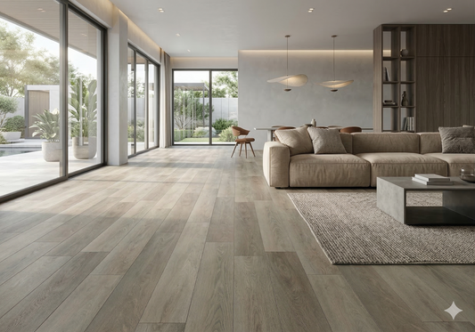 Riche Flooring Heavy-Duty 8mm SPC Vinyl – Driftwood Mist (20mil Wear Layer)