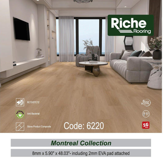 Riche Flooring Montreal Collection 8mm SPC Vinyl Flooring – Saint-Laurent Honey (5.9" Plank)