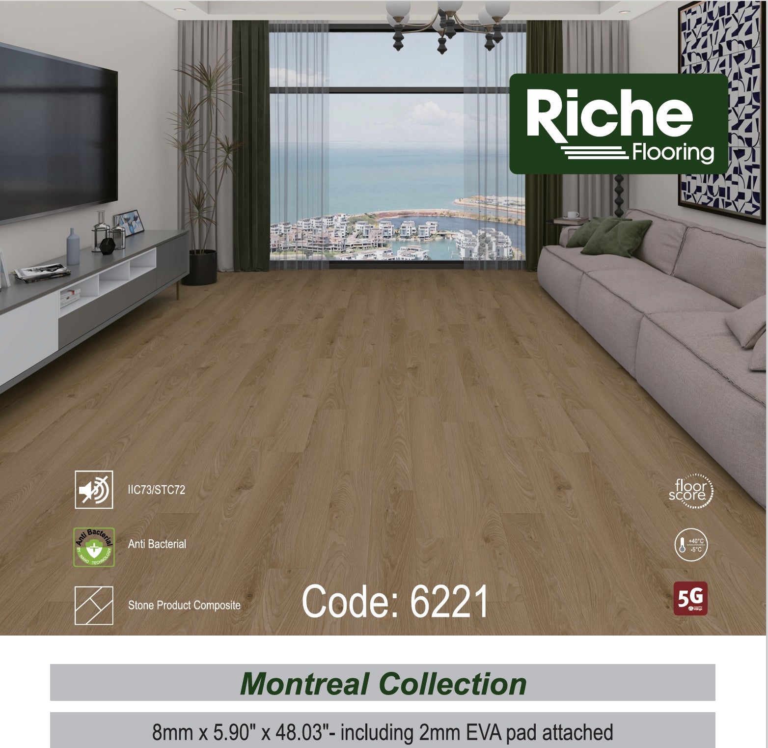 Riche Flooring Montreal Collection 8mm SPC Vinyl Flooring – Old Port Roast (5.9" Plank) – Main View