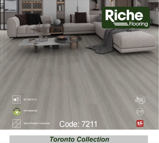 Riche Misty Grey Oak SPC Vinyl Plank Flooring | 9mm Waterproof with EVA Pad | 7.09" Wide – Main View