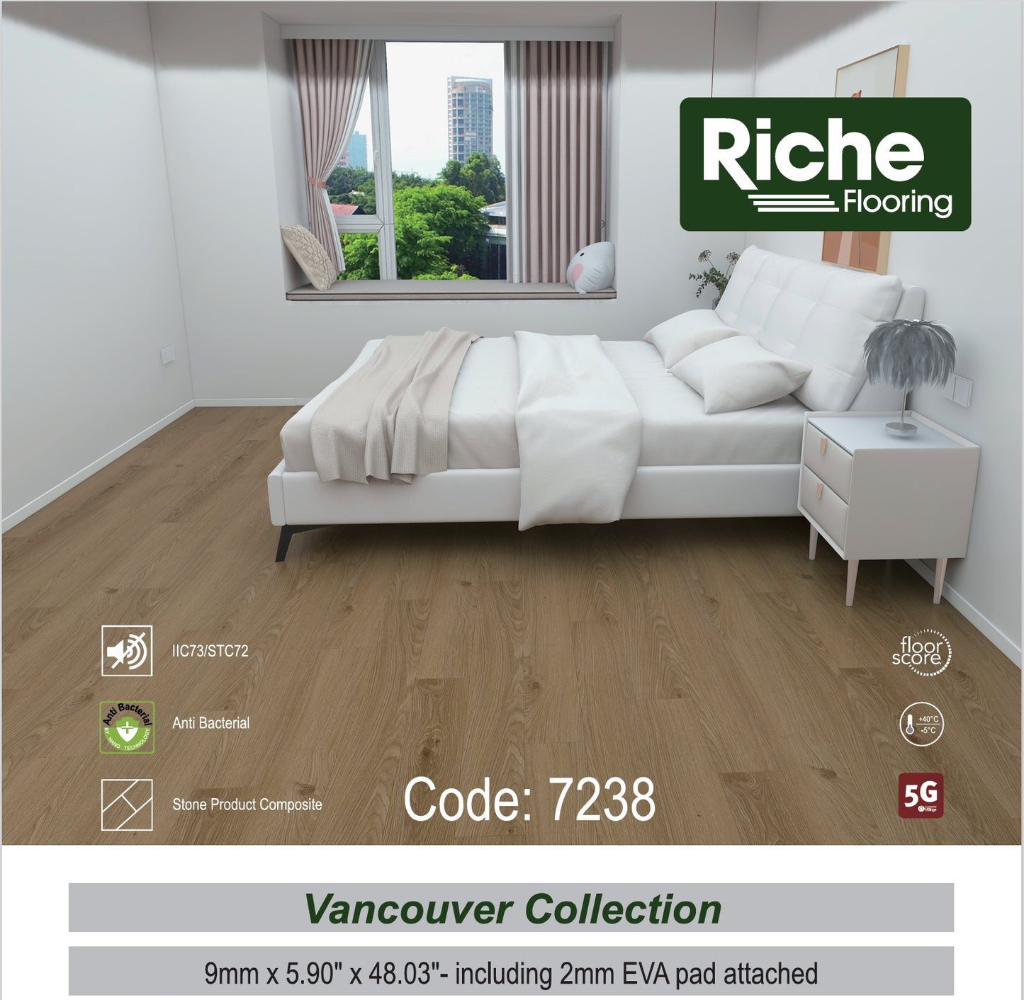 Riche Flooring 9mm SPC Vinyl Flooring – Burrard Walnut (12mil Wear Layer) – Main View