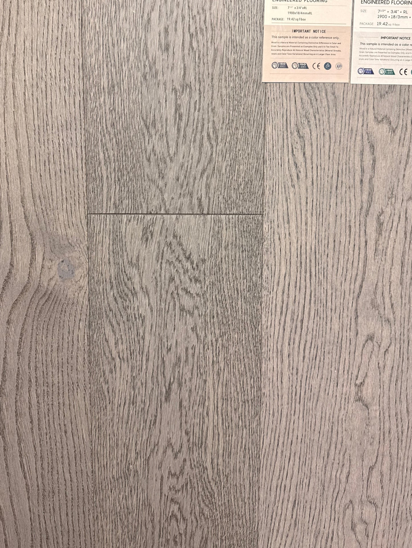 Top Floorings European Oak Engineered Hardwood Flooring – Pewter | 7.5" Wide | 3/4" Thick | 4mm Wear Layer – Main View