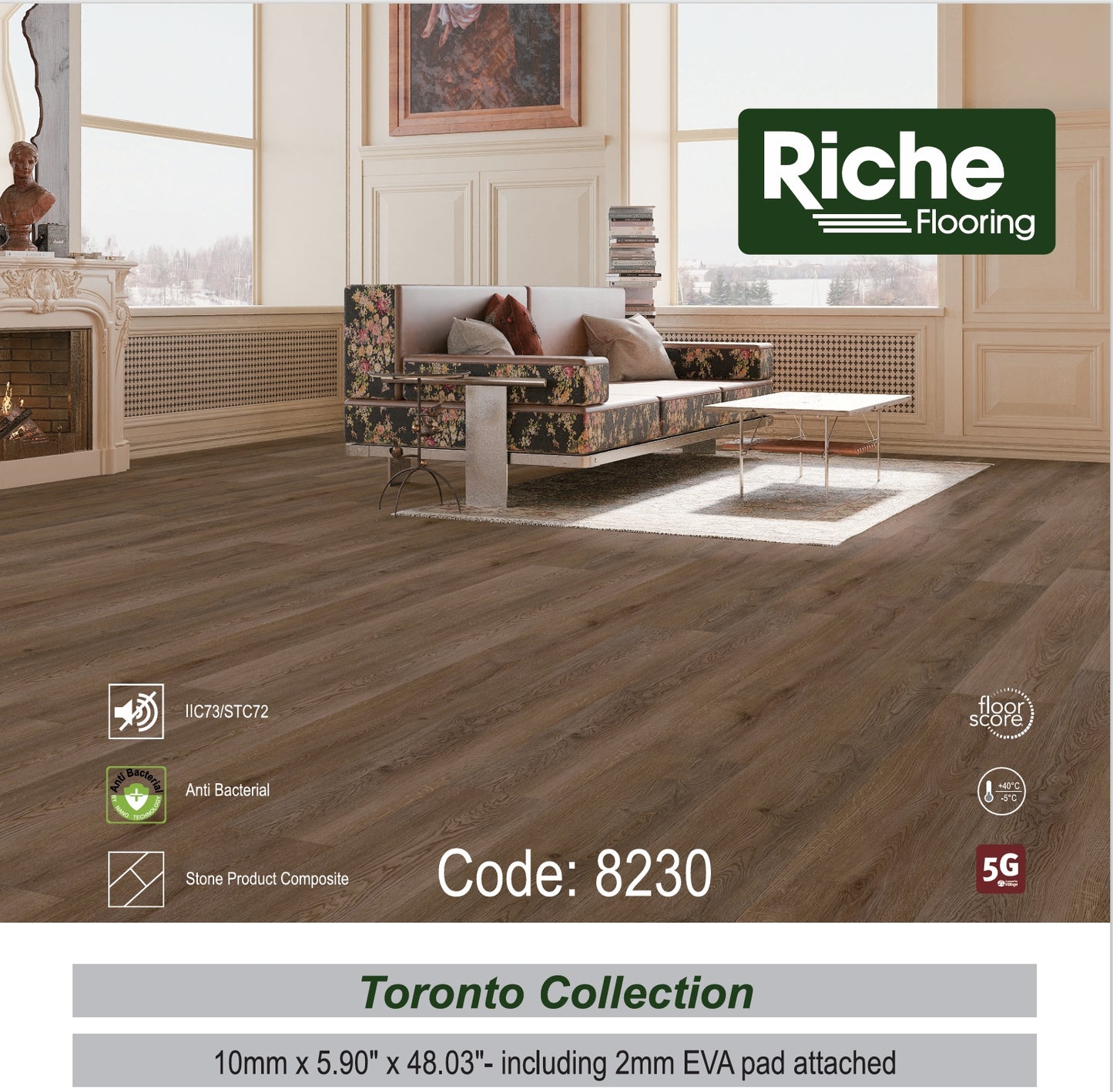 Riche Flooring Ultra-Thick 10mm SPC Vinyl – Cognac Reserve (5.9" Narrow Plank)