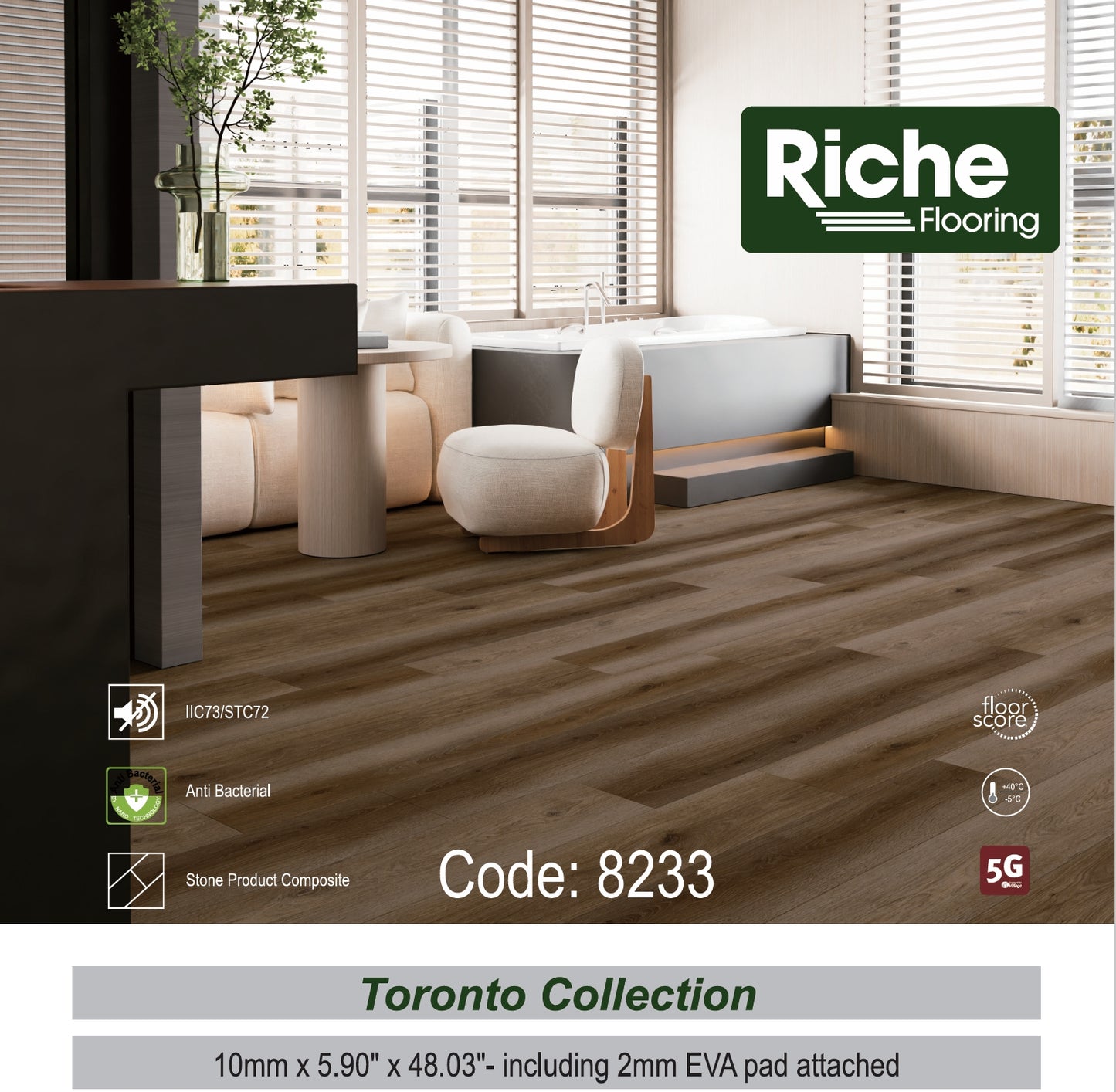 Riche Flooring Ultra-Thick 10mm SPC Vinyl – Smoked Hazel (5.9" Narrow Plank)