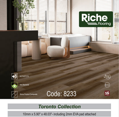 Riche Flooring Ultra-Thick 10mm SPC Vinyl – Smoked Hazel (5.9" Narrow Plank) – Close-Up