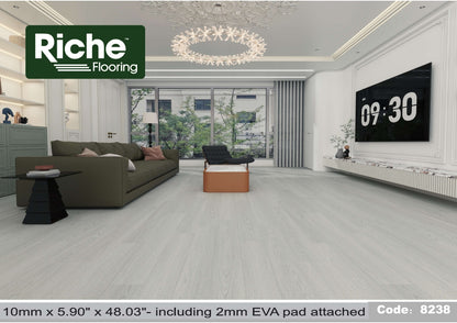 Riche Flooring Ultra-Thick 10mm SPC Vinyl – Glacier White (5.9" Narrow Plank) – Close-Up