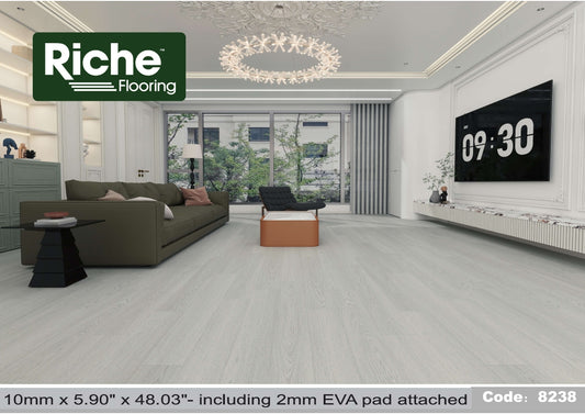 Riche Flooring Ultra-Thick 10mm SPC Vinyl – Glacier White (5.9" Narrow Plank)