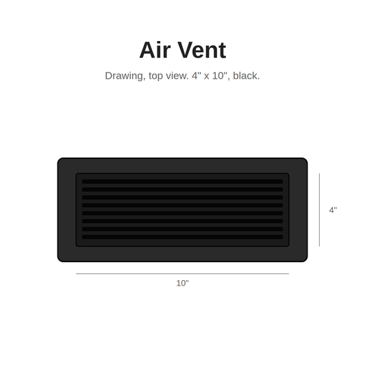 Top Floorings Air Vent 4" x 10" – Black – Air vent drawing