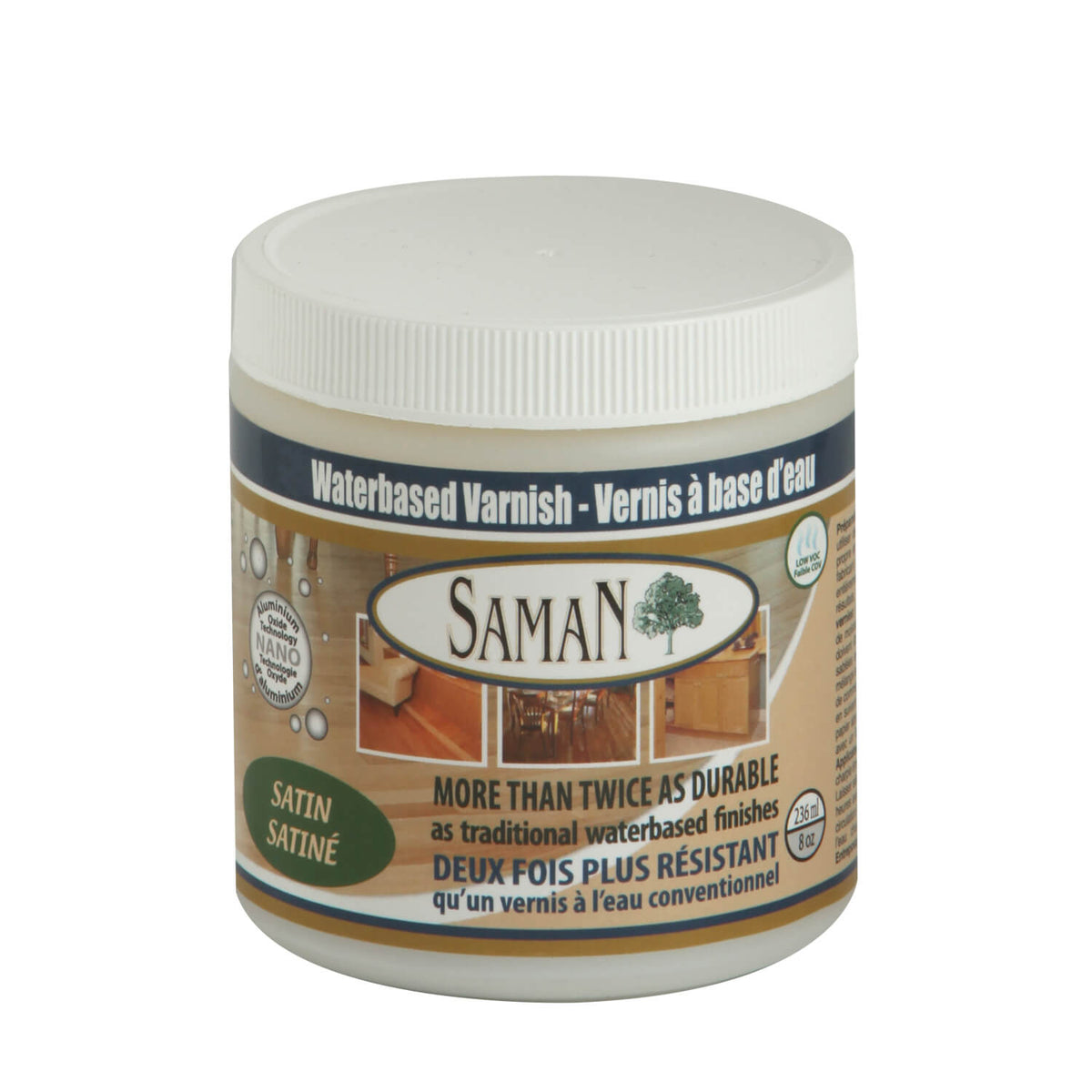 Saman Satin Varnish – Water-Based, 236 mL