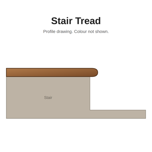Top Floorings MDF Stair Tread - Bourbon, 42" x 11" x 1/2", No Open End – Stair Tread profile drawing